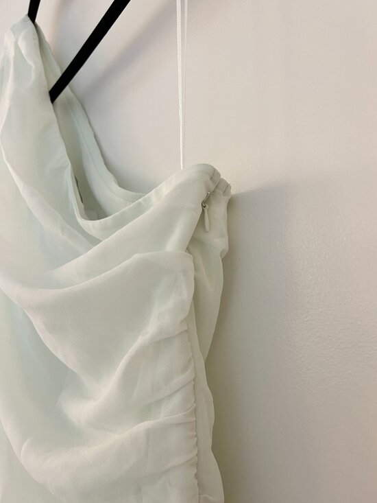 Abercrombie & Fitch One-Shoulder Chiffon Mini Dress Light Mint Green M Tall NWT - Picture 12 of 13